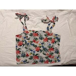 Old Navy Womens Floral Smocked Cami Tank Top Tie Straps White XXL Cropped Boho